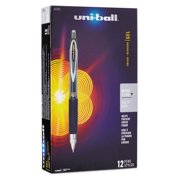 Vertex UBC 0.5 mm Micro Black Ink, Smoke & Black Barrel Signo 207 Retractable Gel Pen - 1 Dozen VE3759214 - main